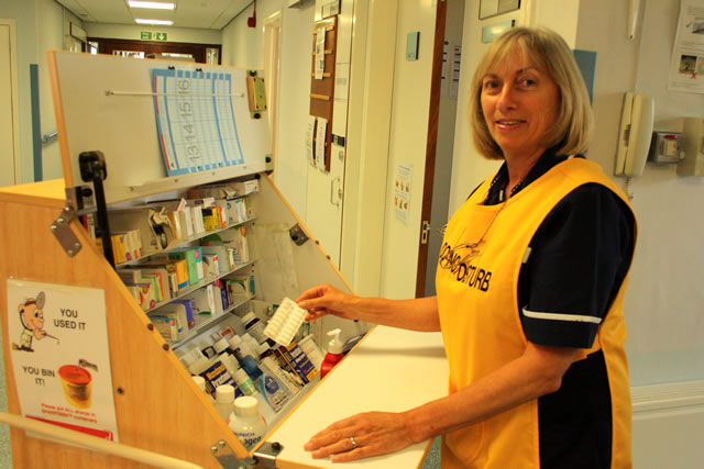 Ward Sister Wendy Russel dispenses medicines