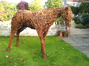 A horse sculted out of willow
