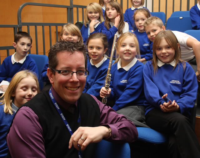 Mr Graeme Wilson, Head of Wincanton Primary School with some of his pupils