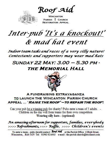 Roof Aid Inter-pub 'It's a knockout!' & mad hat event poster
