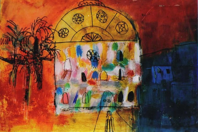 My House in Marrakech - Monotype by Jane Eaton