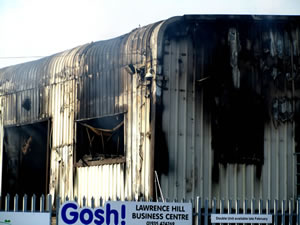 Adams Cheese Store, a smouldering warehouse