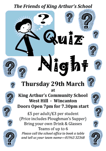 Friends of King Arthur's Quiz Night 2012 poster
