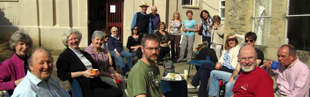 The choir having lunch