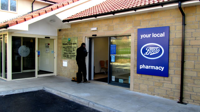 Exterior Design And Entrance Of Boots Pharmacy At Stratford Shopping