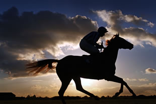 Galloping horse with a small man on top