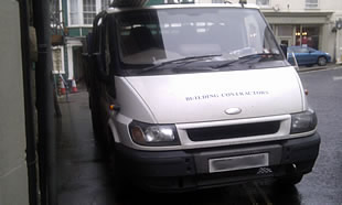 Northbrook building contractor vehicle, completely blocking one of Wincanton's widest walkways