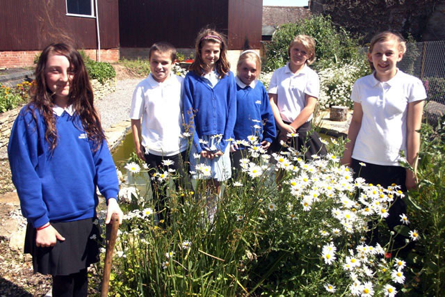 Children in the Wincanton Primary School garden