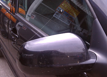 A cobweb on my wing-mirror