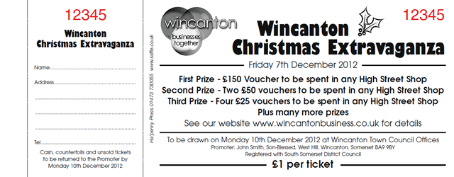 A Wincanton Christmas Extravaganza raffle ticket