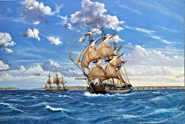Painting of frigates by Terry Lee