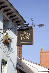 The Nog Inn sign outside the pub on South Street, Wincanton