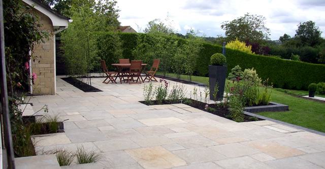 A nice clear patio with tidy borders