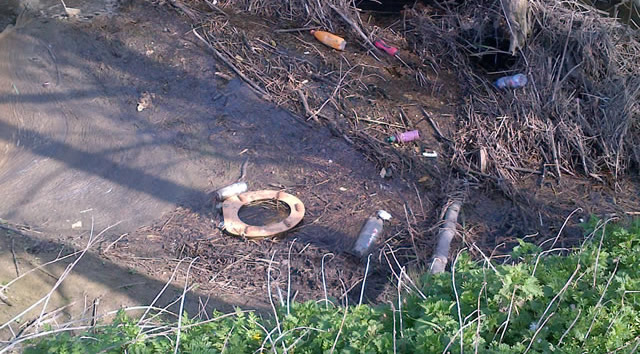 Rubbish and sludge in the River Cale