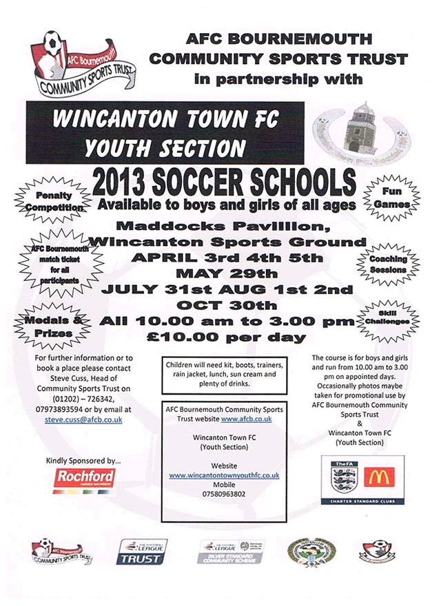 Wincanton Town Youth FC Soccer Schools poster
