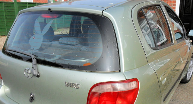 Car vandalised with corrosive agent