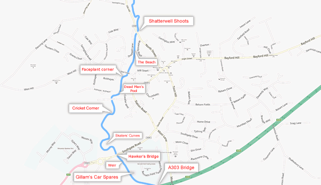 A map of the river Cale running through Wincanton