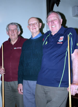 Billiard tournament players, Bill Andrews, Carl Walters, Brian Harvey