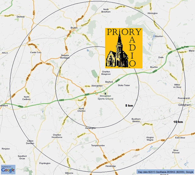 Proposed broadcast area for Priory Radio