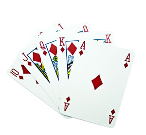 Hand of playing cards. A Royal Straight Flush, if I'm not mistaken.