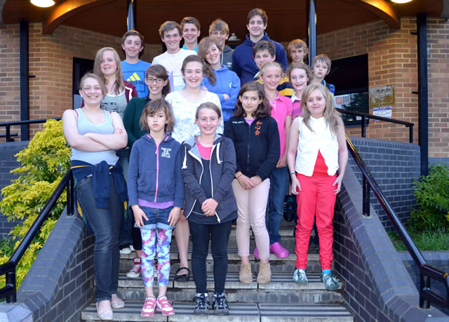 Members of Wincanton Swimming Club standing outside Wincanton Sports Centre