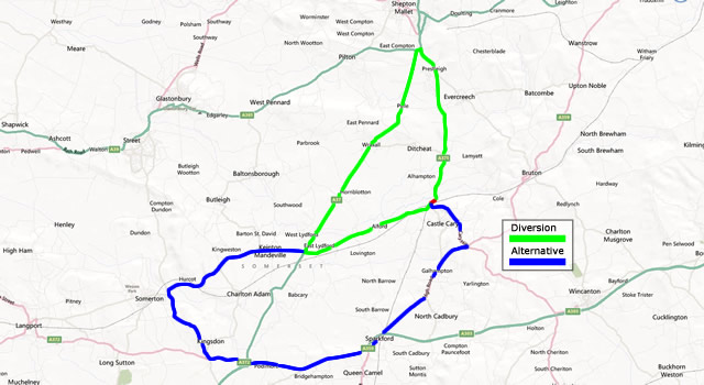 Castle Cary bridge works diversions, July 2013