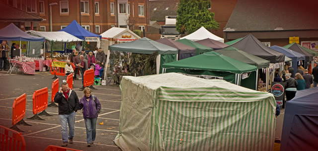 Overlooking the third Wincanton Street Market stalls