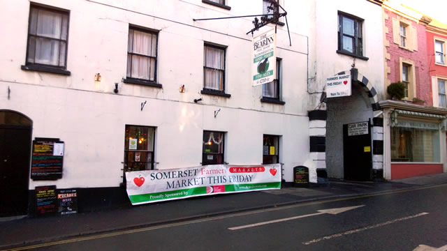 Wincanton Farmers' Market sign outside The Bear Inn