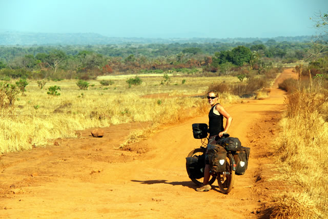 Helen Lloyd cycling through the desert