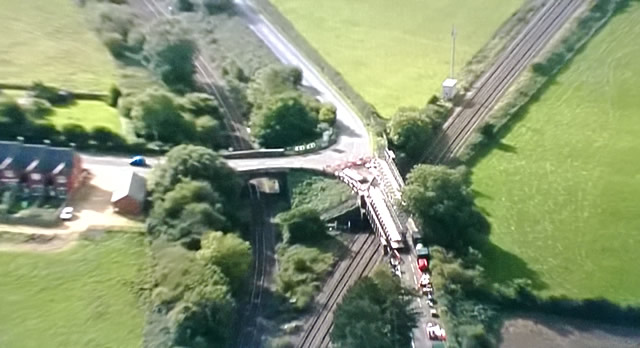 Castle Cary railway bridge closed for repairs - aerial view