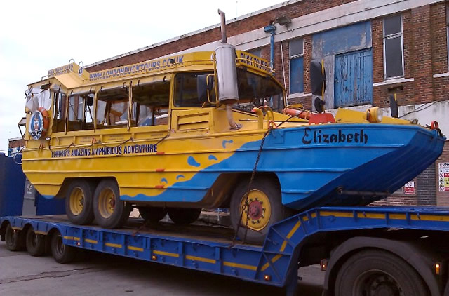 London Duck, parked up outside Henshaw Inflatables in Wincanton