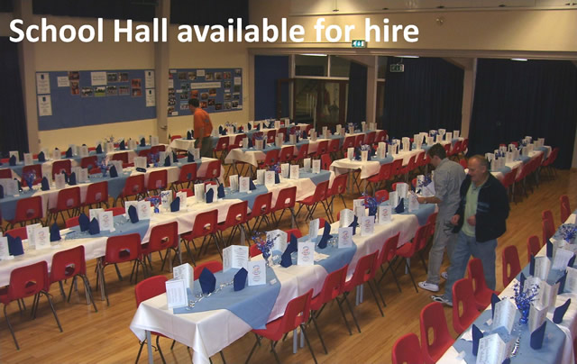 The main school hall available for hire for private events