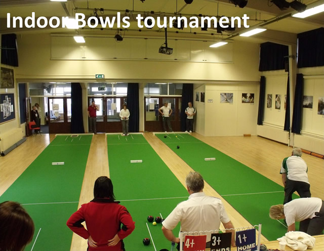 An indoor bowls tournament played in the main school hall
