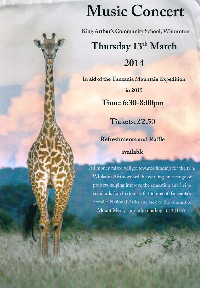 Tanzania expedition fundraising concert poster