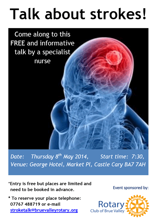 A poster for a talk about strokes in Castle Cary