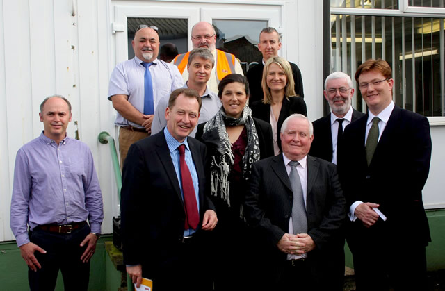 Graham Watson, Sarah Yong and other Liberal Democrats outside Duo Engineering in Frome