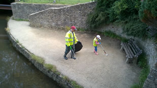 Litter-picking near the river, under the recreation ground bridge