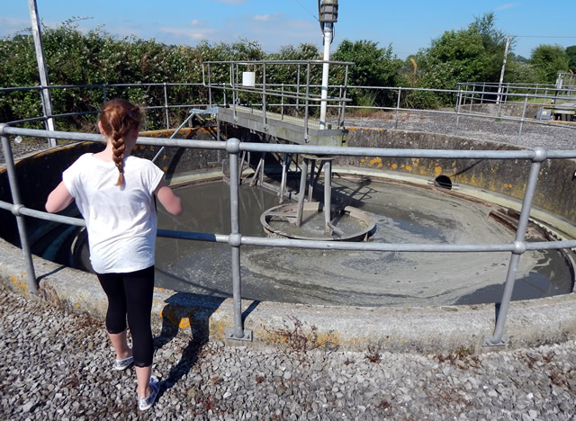 Hannah Lee looking into a settlement tank