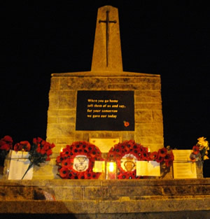 Candle lantern placed at the Wincanton War Memorial