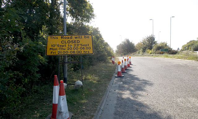 The road closure sign for the roadworks between Wincanton and Mere on the A303