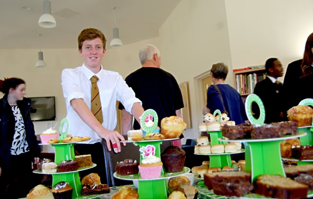 Cake stands at the Sexeys Macmillan Coffee Morning