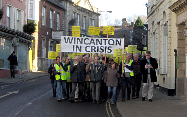 Wincanton in Crisis parade moving down the High Street