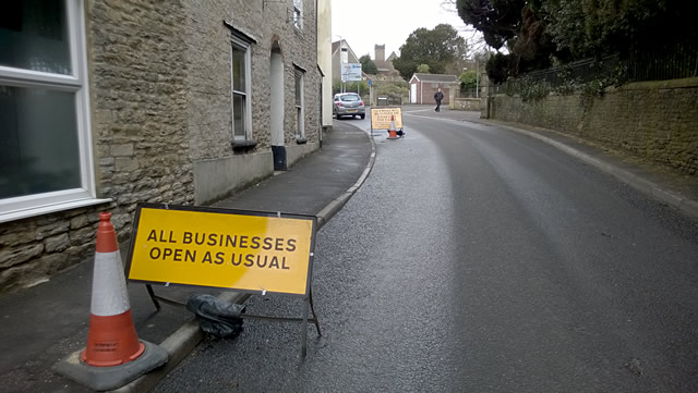 Church Street road closure business as usual sign