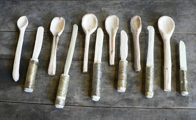 Hand-carved spoons and butter spreaders