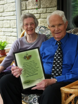 Revd. Canon Alan Watson and his wife Rosemary with their framed life membership of Wincanton Museum and History Society