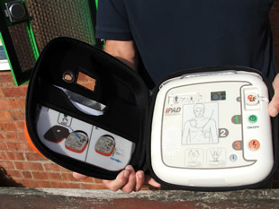 Wincanton's defibrillator, open and up-close