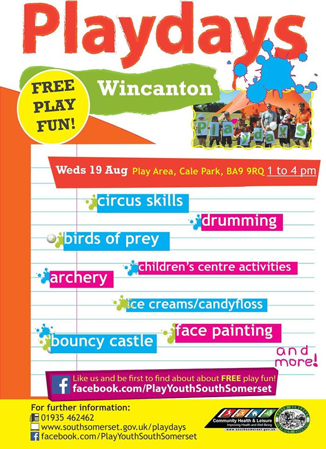 Corrected poster for Wincanton's second Playday of 2015, on Wednesday 19th August