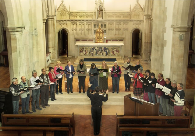 Musical Director Peter Leech leading rehearsal in Wincanton