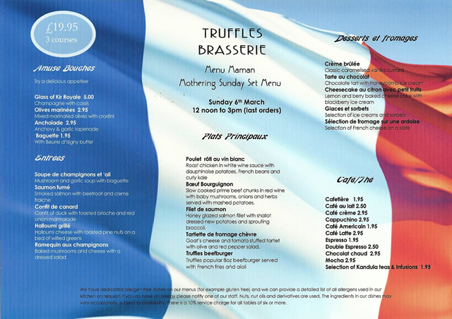 Truffles Mothers' Day menu 2016