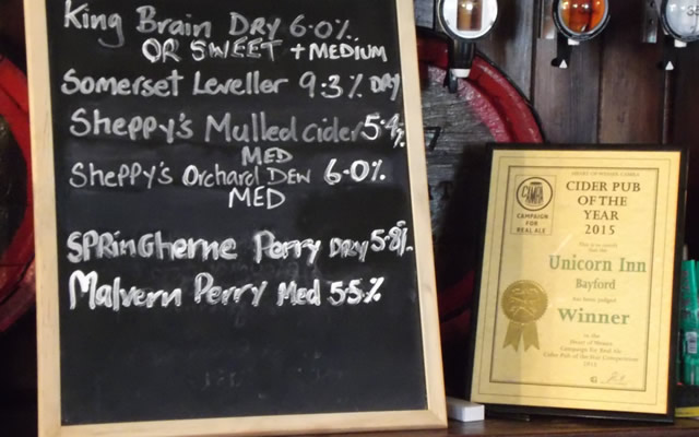 Cider menu, and the coveted CAMRA award